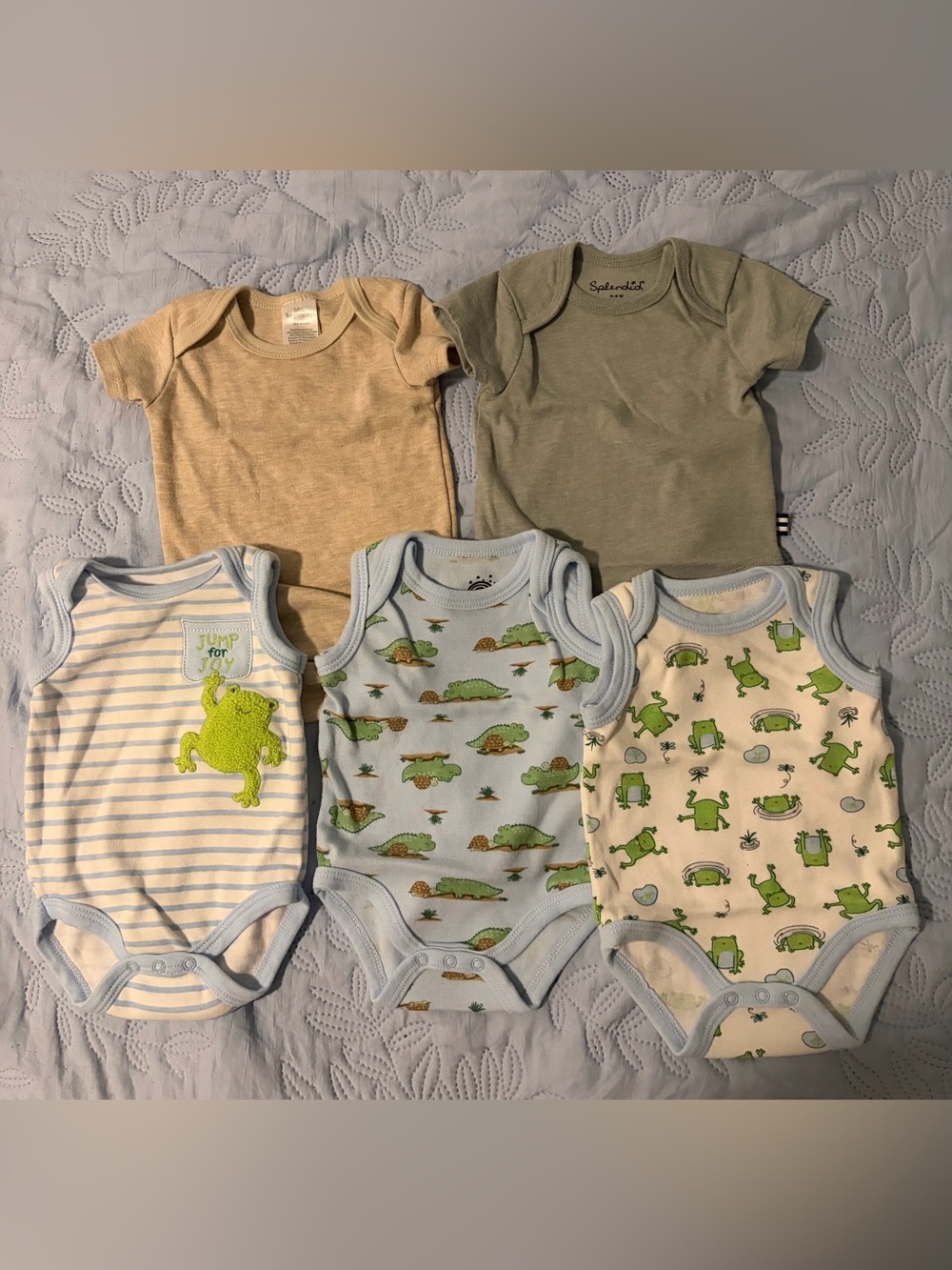 5 One-Piece Bodysuit Set - Green, Beige, Light Blue